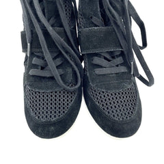 Ash Bowie Black Suede Leather Perforated Mesh Wedge Sneakers PRE-OWNED