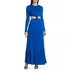 Farm Rio Blue Knotted Cutout Satin Maxi Dress