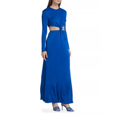 Farm Rio Blue Knotted Cutout Satin Maxi Dress