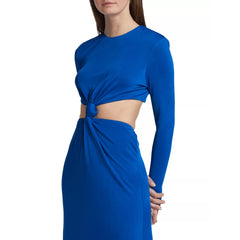 Farm Rio Blue Knotted Cutout Satin Maxi Dress