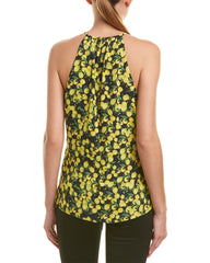 Parker Lemon Print Silk Blend Front Tie Halter Blouse