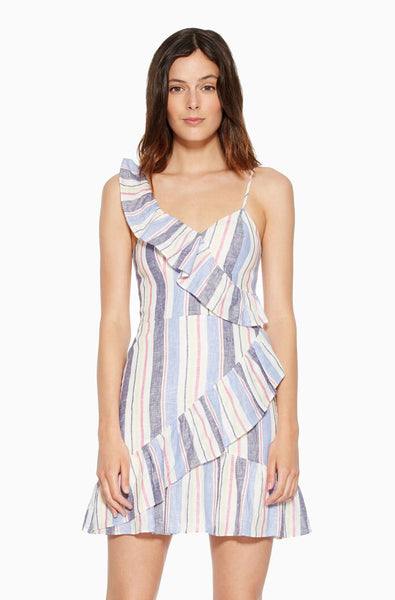 Parker Lollie Linen Striped Ruffle Dress