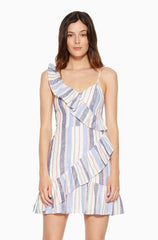 Parker Lollie Linen Striped Ruffle Dress