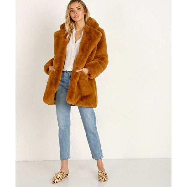 Apparis Sophie Chestnut Brown Faux Fur Coat