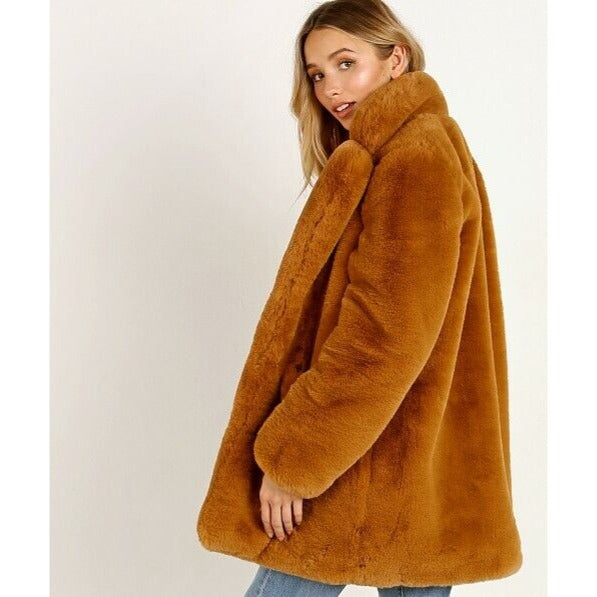 Apparis Sophie Chestnut Brown Faux Fur Coat