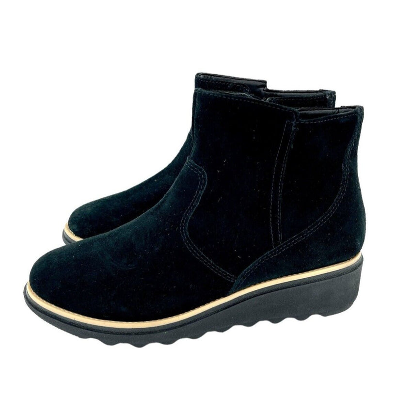 Clarks Sharon Swing Black Suede Leather Ankle Booties