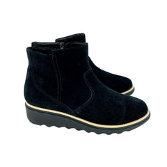 Clarks Sharon Swing Black Suede Leather Ankle Booties