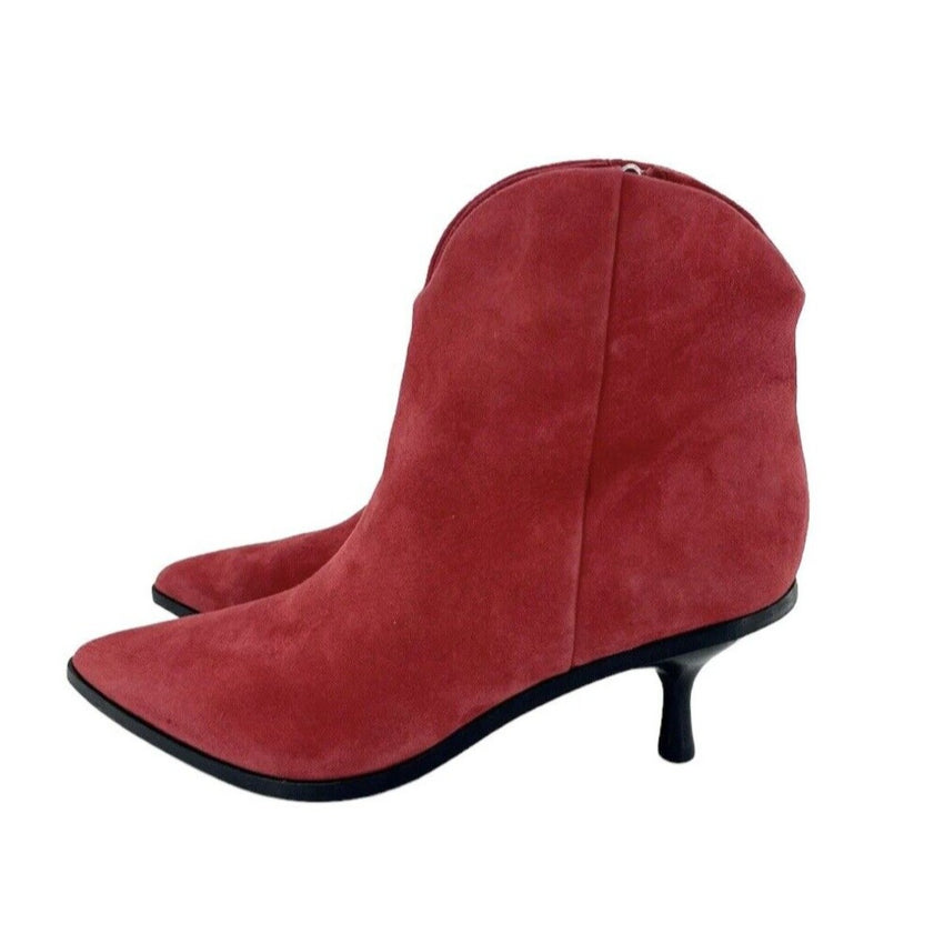 Sigerson Morrison Red Suede Leather Kitten Heel Ankle Booties