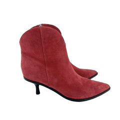 Sigerson Morrison Red Suede Leather Kitten Heel Ankle Booties