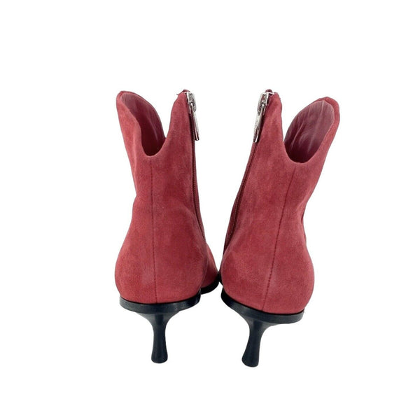 Sigerson Morrison Red Suede Leather Kitten Heel Ankle Booties