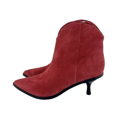 Sigerson Morrison Red Suede Leather Kitten Heel Ankle Booties
