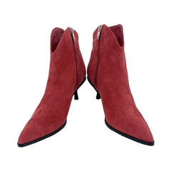 Sigerson Morrison Red Suede Leather Kitten Heel Ankle Booties