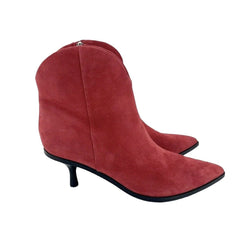 Sigerson Morrison Red Suede Leather Kitten Heel Ankle Booties