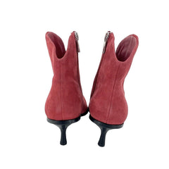 Sigerson Morrison Red Suede Leather Kitten Heel Ankle Booties