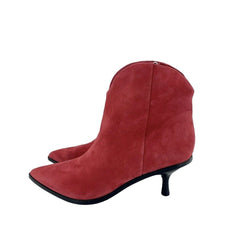 Sigerson Morrison Red Suede Leather Kitten Heel Ankle Booties
