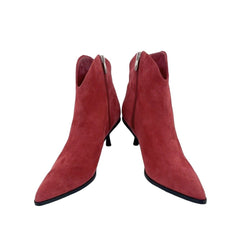 Sigerson Morrison Red Suede Leather Kitten Heel Ankle Booties