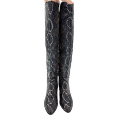 Vince Camuto Nestel Snake Print Block Leather Heel Knee High Boots