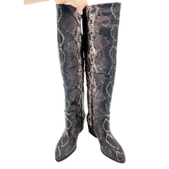 Vince Camuto Nestel Snake Print Block Leather Heel Knee High Boots