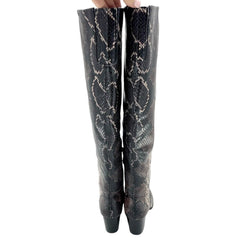Vince Camuto Nestel Snake Print Block Leather Heel Knee High Boots