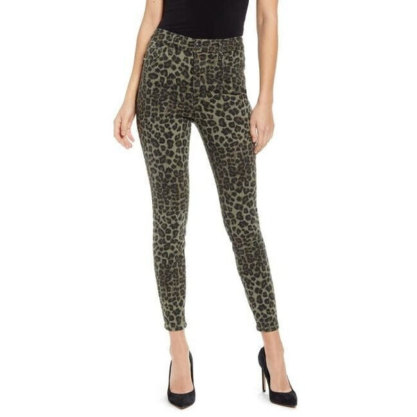 Good American Good Waist Sage Leopard High Rise Skinny Jeans