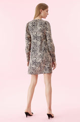 Rebecca Taylor Silk Leopard Print Jacquard Above Knee Tunic Dress