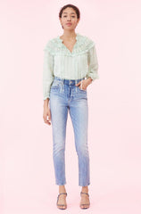 Rebecca Taylor Mint Green Silk Ruffle Boho Blouse