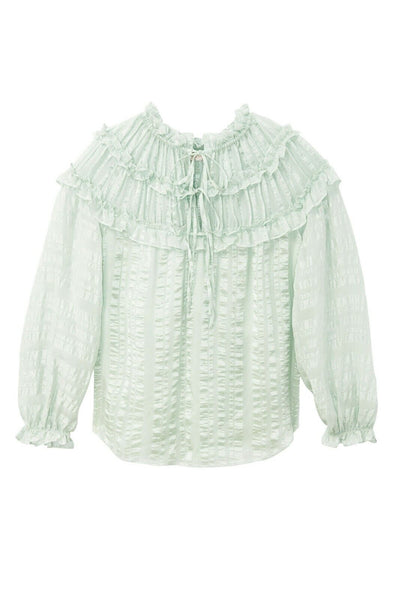 Rebecca Taylor Mint Green Silk Ruffle Boho Blouse