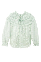 Rebecca Taylor Mint Green Silk Ruffle Boho Blouse