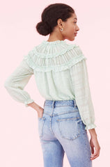 Rebecca Taylor Mint Green Silk Ruffle Boho Blouse