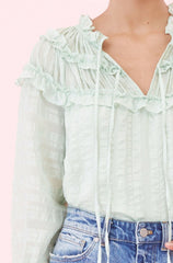 Rebecca Taylor Mint Green Silk Ruffle Boho Blouse