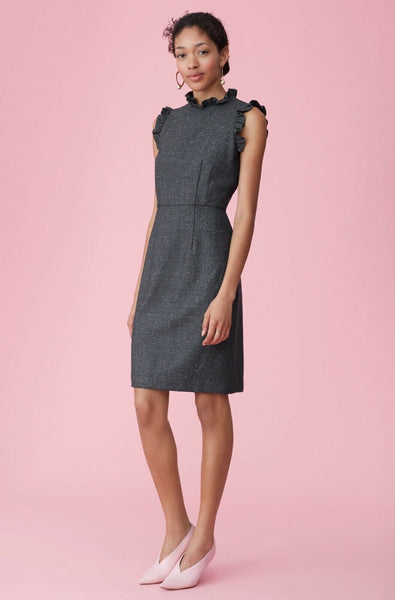 Rebecca Taylor Tweed Ruffle Sleeveless Pencil Dress