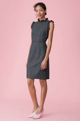 Rebecca Taylor Tweed Ruffle Sleeveless Pencil Dress