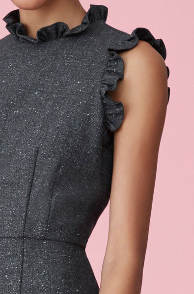 Rebecca Taylor Tweed Ruffle Sleeveless Pencil Dress