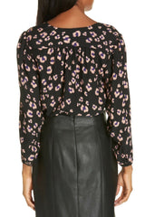 Rebecca Taylor V Neck Cheetah Print Silk Blouse