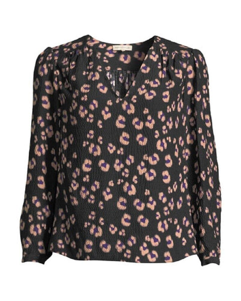 Rebecca Taylor V Neck Cheetah Print Silk Blouse
