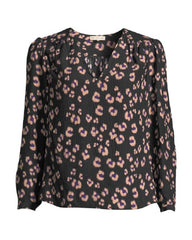 Rebecca Taylor V Neck Cheetah Print Silk Blouse