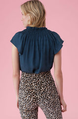 Rebecca Taylor V Neck Floral Silk Jacquard Short Sleeved Blouse