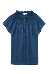 Rebecca Taylor V Neck Floral Silk Jacquard Short Sleeved Blouse