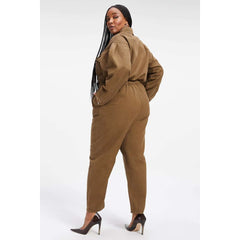 Good American Cinched Elasticized Long-Sleeve Jumpsuit in Fog