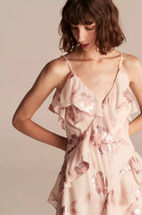 Rebecca Taylor Fleur Rose Gold Metallic Silk Dress