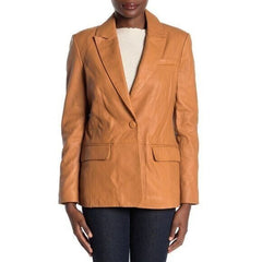 Bagatelle Lamb Leather Jacket Blazer Snap Button Notch Collar