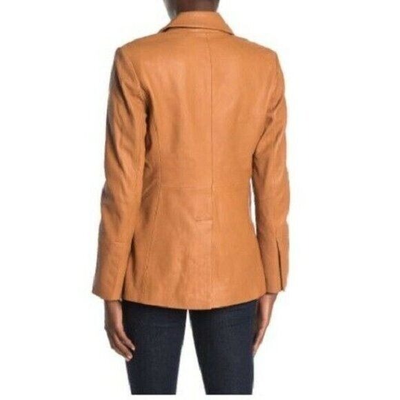 Bagatelle Lamb Leather Jacket Blazer Snap Button Notch Collar