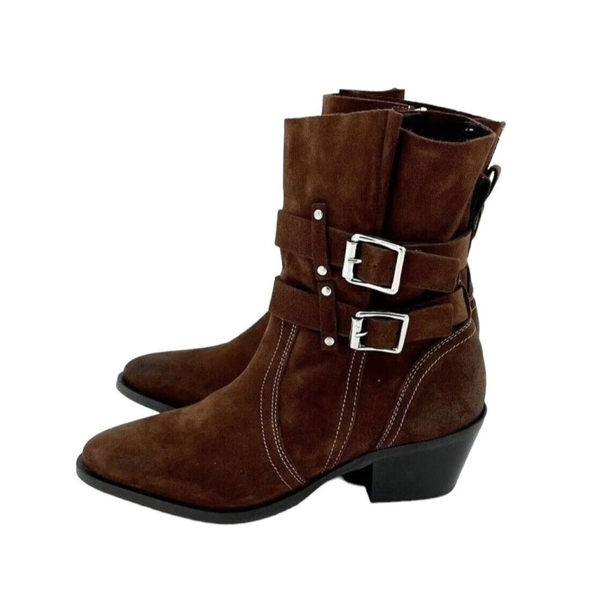 AllSaints Harriet Brown Suede Leather Western Boots