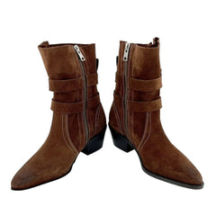AllSaints Harriet Brown Suede Leather Western Boots