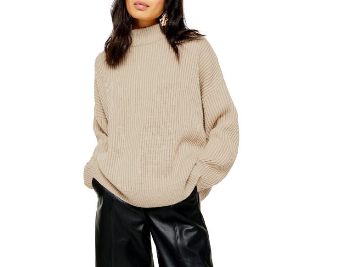 Topshop Oversize Rib Knit Mock Neck Pullover in Black