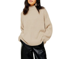 Topshop Oversize Rib Knit Mock Neck Pullover in Black