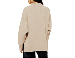 Topshop Oversize Rib Knit Mock Neck Pullover in Black