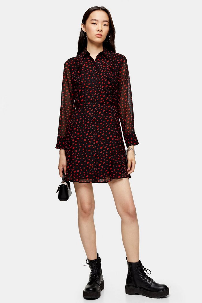 Topshop Geometric Print Frill Button Down Mini Dress