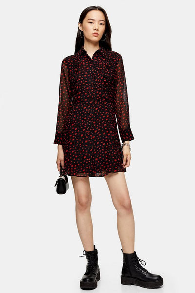 Topshop Geometric Print Frill Button Down Mini Dress