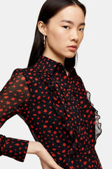 Topshop Geometric Print Frill Button Down Mini Dress